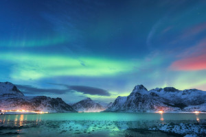 Winterlandschaft Polarlichter Lofoten