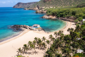 Aerial view of Tarrafal beach in Santiago island in Cape Verde - Cabo Verde