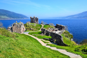 Ruins of Urquhart Castle along Loch Ness, Scotland