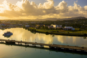 Coastline along city Saint John at Antigua island in Caribbean sea